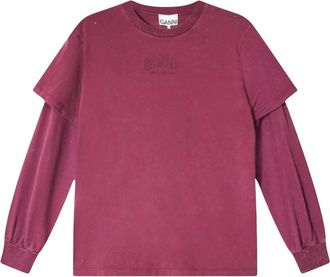 Ganni Camiseta de manga larga Future Heavy Double Sleeve - Tops - Mujer - Rojo - 2XS