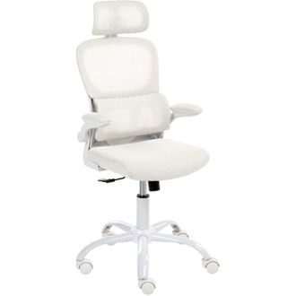Beliani Office Chair White Mesh Upholstery Iron Base Swivel Adjustable Height Headrest and Padded Armrests Tilting Backrest with Lock Mechanism Home Office