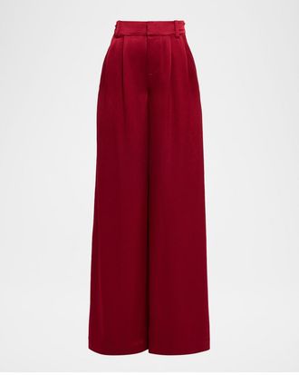 Alice & Olivia Kennedy Pleated Satin Trousers