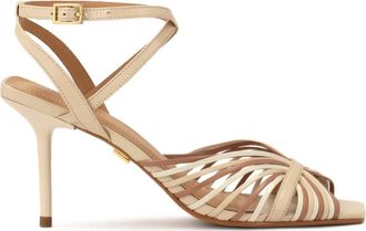 Kazar Sandalen met vierkante neuzen en hakken - Dames - Sandalen met hakken - Beige - 38 EU - Leer - Schoenen