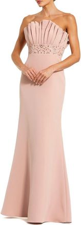 Mac Duggal Crepe Strapless Gown With Rhinestone Beading in Vintage Lilac at Nordstrom, Size 10