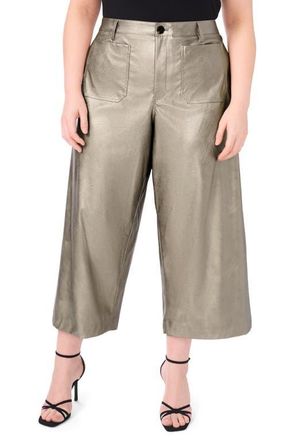 Vince Camuto Metallic Faux Leather Crop Pants in Silver at Nordstrom, Size 24W