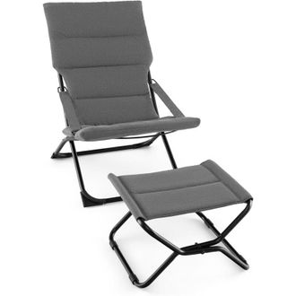 Costway Silla Plegable Jardin con Otomana, Silla Jardin Exterior Portátil con Cojín Extraíble, Siila Terraza Balcon Playa Exterior Interior con Reposapiés