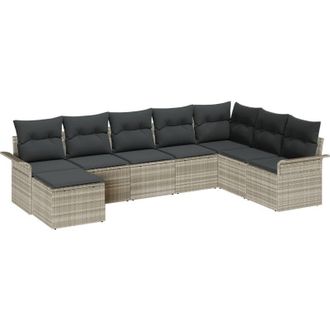 vidaXL Conjunto De Sof&aacute; De Jard&iacute;n Con Coj&iacute;n 8 Pcs Gris Claro Polirat&aacute;n Vidaxl