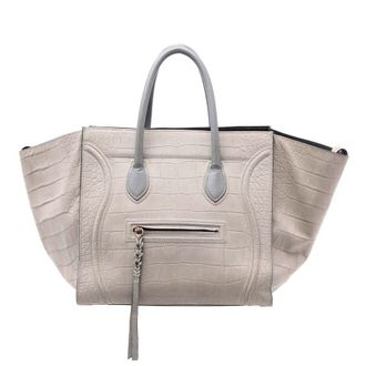 Celine Pre-owned Celine Large Croc Embossed Leather Luggage Phantom Tote Ladies W-CU-0172