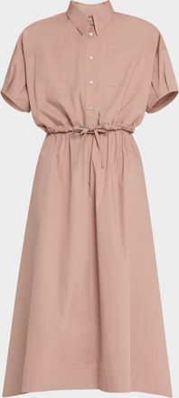 Brunello Cucinelli Fit-Flare Drawcord Poplin Asymmetric Midi Shirtdress