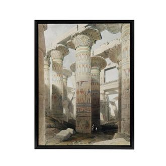 Artery8 Karnak Temple Great Hypostyle Hall Roberts Black Framed Canvas Print in Beige | Size: W24 x H32