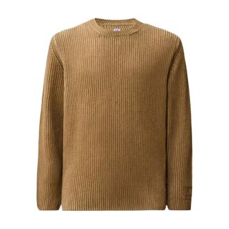 C.P. Company Maglione Girocollo Logo in Chenille di Cotone Tinto in Capo - - Knitwear - Uomo - Beige - XL