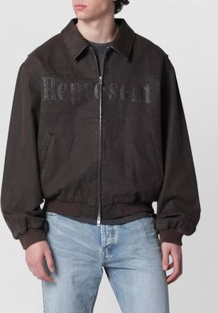 Represent jacket collared neck ribbed cuffs hem