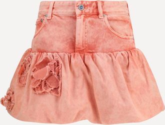 Ganni Minigonna Bubble in denim con rose applicate Woman 36
