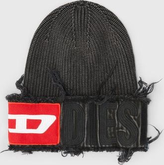 Diesel Denim effect beanie with bold patch detail - Knit caps - Unisex - Black