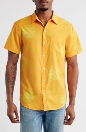 MAVRANS Citrus Print Short Sleeve Performance Button-Up Shirt in Orange at Nordstrom, Size Xx-Large