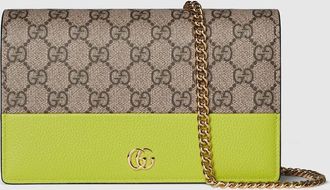 Gucci GG Marmont Bi-color Wallet On Chain, Green, Leather