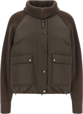 Brunello Cucinelli Brown Solid Mock Collar Jacket