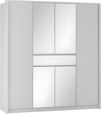 Vente-Unique Vente-unique - Armadio 6 ante e 1 cassetto con specchio L200 cm Bianco - zadia
