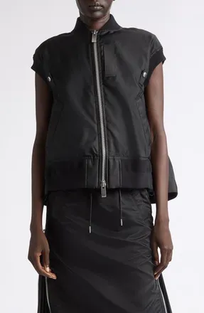 sacai Nylon Twill Bomber Vest in Black at Nordstrom, Size 4