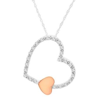 House of Brilliance 10KT Two Tone Gold 1/6 cttw Diamond Floating Heart Pendant Necklace in White at Nordstrom