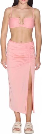 Vix Solid Bela Midi Skirt In Peach