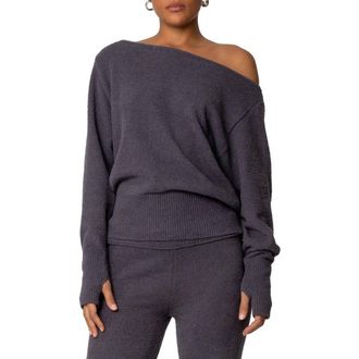 Edikted Plush Oversize Asymmetric Sweater in Dark-Gray at Nordstrom, Size X-Small