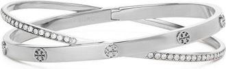 Tory Burch Icon Pave Crossover Bracelet in Tory Silver/crystal at Nordstrom, Size Medium