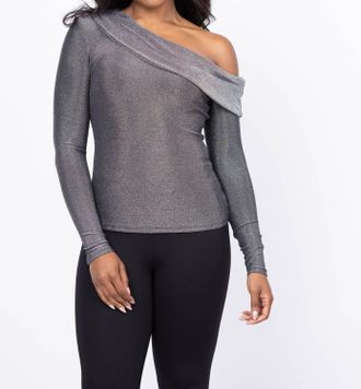 Ramy Brook Carrie Sparkle Off-The-Shoulder Top In Silver Knit