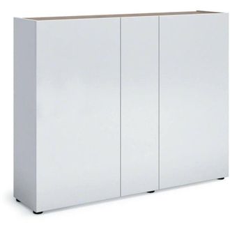 Dmora Scarpiera Anir, Mobile Portascarpe 27 Paia, 10 Ripiani Made in Italy, 3 Ante, 145x35x115h cm Bianco Lucido