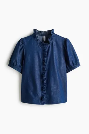 H&M Denimbluse mit Volants - Dunkles Denimblau