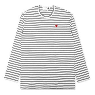 Comme Des Gar&ccedil;ons Striped Mini Logo Tee Grey AZ-T218-051-3