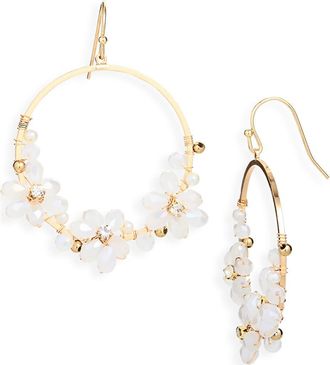 Cara Beaded Flower Hoop Earrings in White at Nordstrom Rack