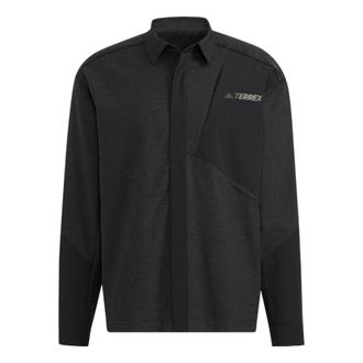 adidas Mens adidas Terrex Voyg Ls s Solid Color Chest Zipper Pocket Detail Long Sleeves Black Shirt HN2038