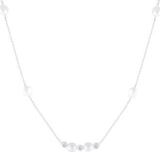 Splendid Pearls Silver 7-8Mm Pearl Cz Necklace