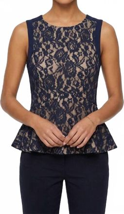 Finders Keepers Sleeveless Floral Lace Peplum Top In Navy