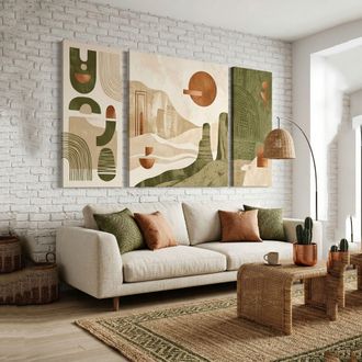 Dmora Cuadro Nalirine, Estructura De Tejido, Madera Noble, Estructura De Madera Noble, 90x90h Cm Multicolor