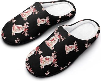 Generic Cardinal Cherries Flowers Bird Cotton Slippers for Women Indoor Outdoor Slipper Slip-On Memory Foam Home Shoes