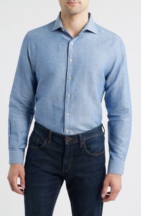 Johnnie-O Koda Cotton & Linen Button-Up Shirt in Laguna Blue at Nordstrom, Size Xx-Large