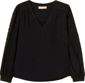 Twinset Crepe Blouse met Borduursel - Dames - Blouses - Zwart - S - Overhemden