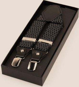 Oswin Hyde Mens Black Geometric Clip On Braces - Size: ONE size