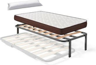 HOGAR 24 Somier Superior De Cama Nido Con 4 Patas + Colch&oacute;n Viscobrown Doble Capa Viscosoft, Altura 15 Cm + Almohada De Fibra, 80x180 Cm