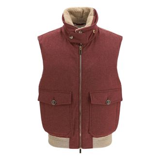 Brunello Cucinelli Wool Padded Vest - Heren - Jassen - Rood - Maat: L Wol