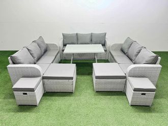 Fimous Patio Garden Furniture Sets with Dining Table Stool in Light Grey