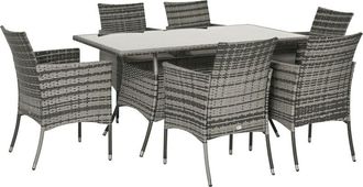 OUTSUNNY 7pc Rattan Garden Furniture Dining Set Wicker Patio Conservatory Grey