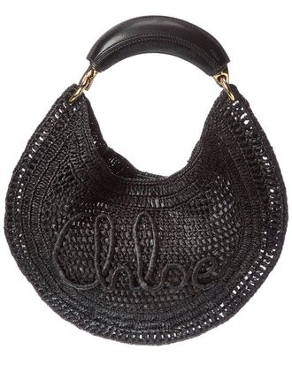 Chlo&eacute; Summer Banana Raffia & Leather Hobo Bag