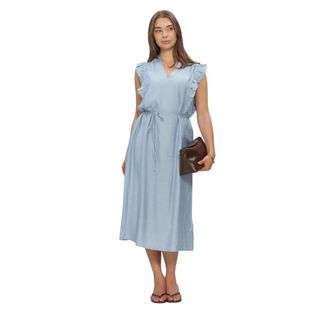 Co'Couture Heracc Frill SS V-Dress - Dames - Casual kleedjes - Blauw - XS - Kleedjes