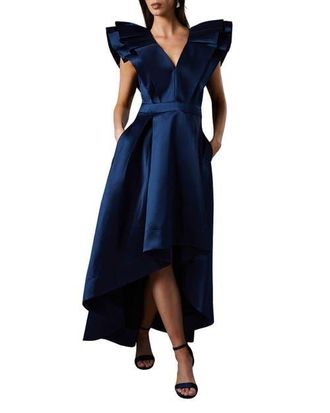 Coast Frill Sleeve V-Neck Midi Dress in Navy at Nordstrom, Size 12