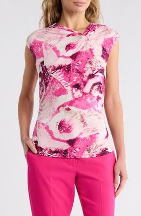DKNY Asymmetrical Ruched Knit Top in Hot Pink/Pebble Combo at Nordstrom Rack, Size X-Small