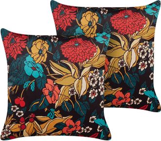 Beliani Conjunto De 2 Cojines De Terciopelo Multicolor 45 X 45 Cm Floral Hojas Protea
