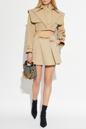 Balmain Short Jacket With Stand-up Collar, Womens, Beige