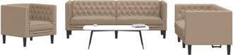 vidaXL Juego De Sof&aacute;s Chesterfield 3 Piezas Cuero Sint&eacute;tico Capuchino Vidaxl