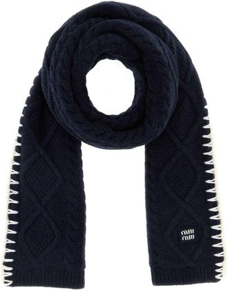 Miu Miu Navy Blue Wool Blend Scarf