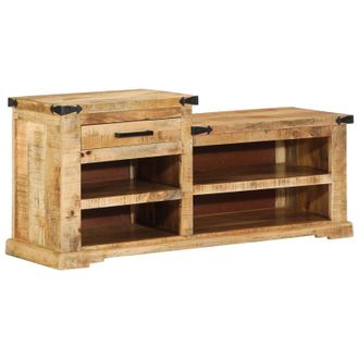 Berkfield Home Shoe Bench 110x35x50 cm Solid Rough Wood Mango in Brown | Size: 110 x 35 x 50 cm